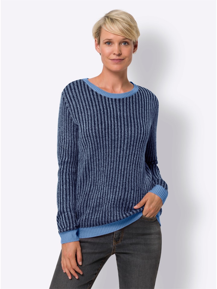 Rundhals-Pullover in marine-himmelblau