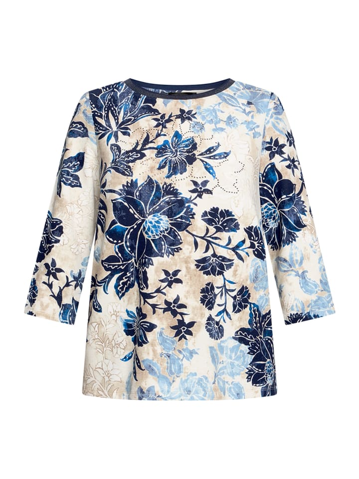 Sweatshirt mit Rippenstruktur in Beige/Blau