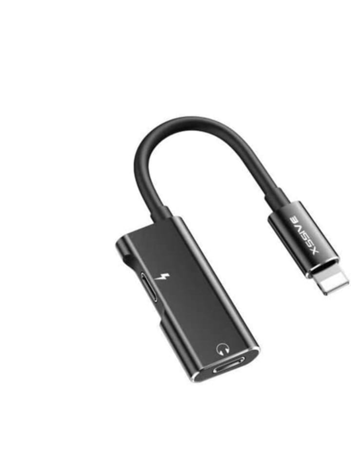 2in1 Adapter 3.5mm Jack + Ladeadapter kompatibel mit iOS 2.4A in Schwarz