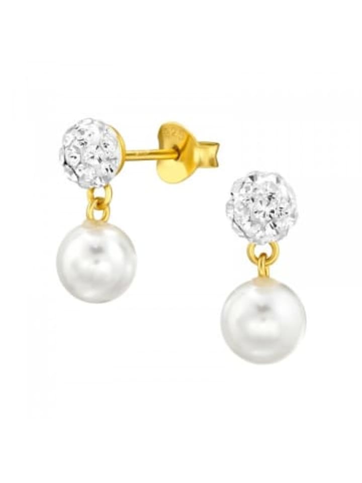 Ohrstecker BALL KRISTALL auf PERLE in Gold aus 925 Silber - 2-tlg.