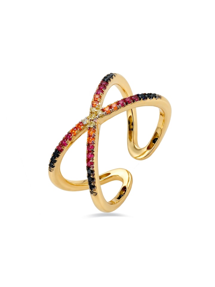 ring in multicoloured zirconia with an 18-K yellow gold finish - Zadra