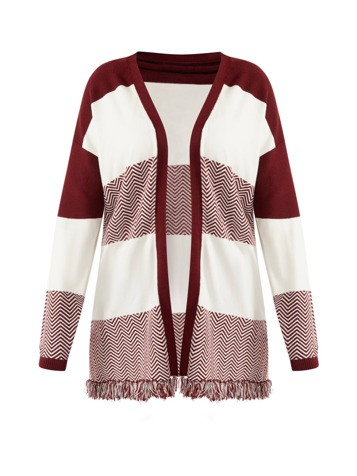 Women Offener Strick Cardigan in Bordeaux Weiss