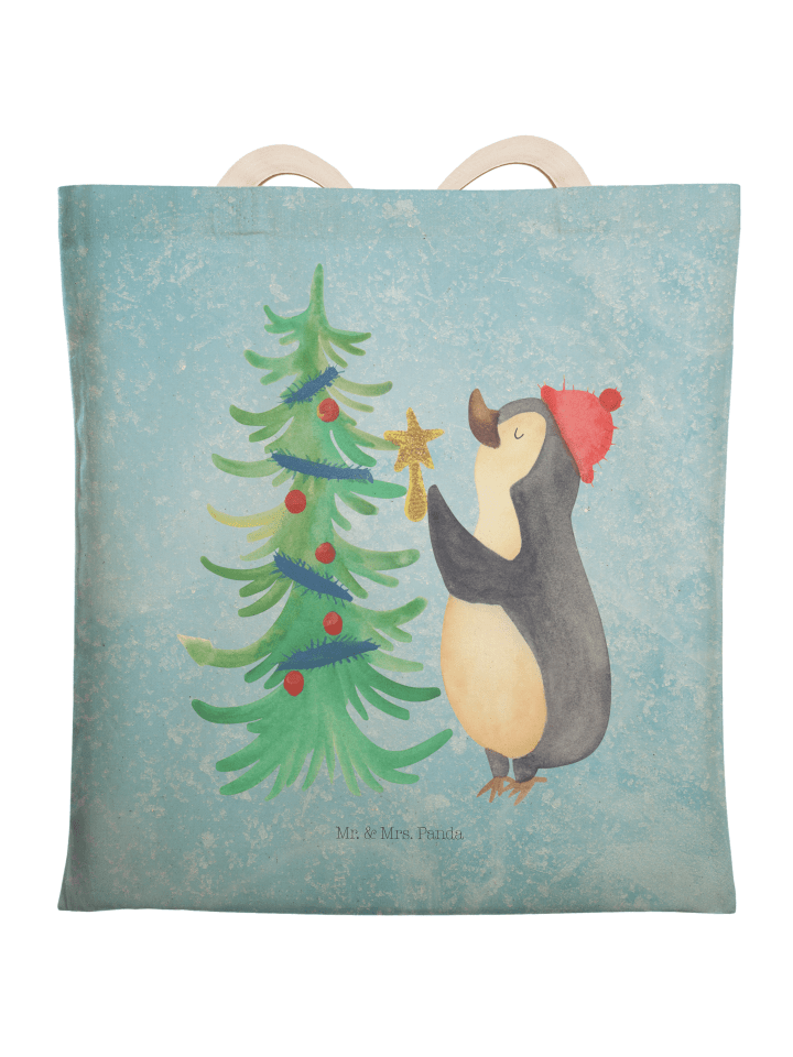 Umhängetasche Pinguin Weihnachtsbaum ohne Spruch in Eisblau