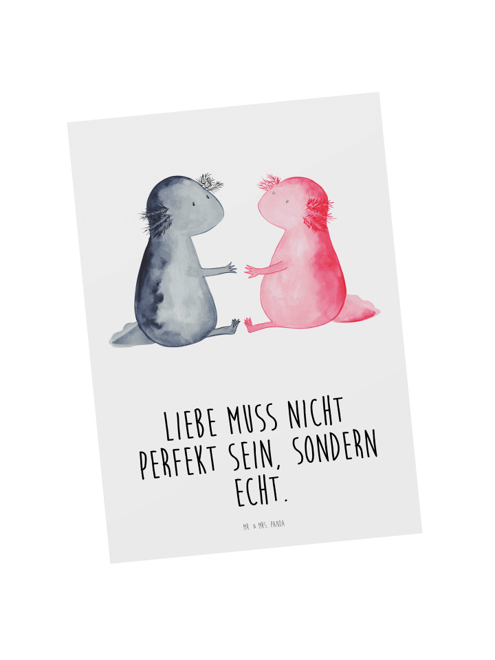 Postkarte Axolotl Liebe mit Spruch in Weiß