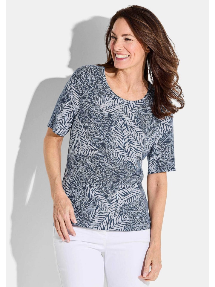 Blusenshirt mit Blättermuster in marine / weiß