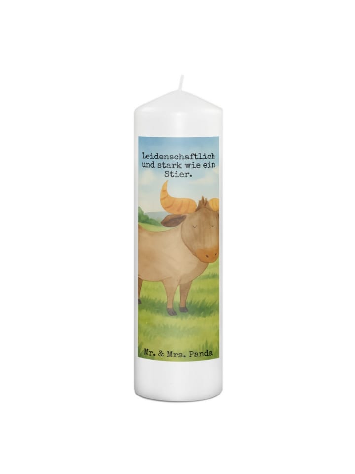 Kerze Sternzeichen Stier Design mit Spruch in Weiß