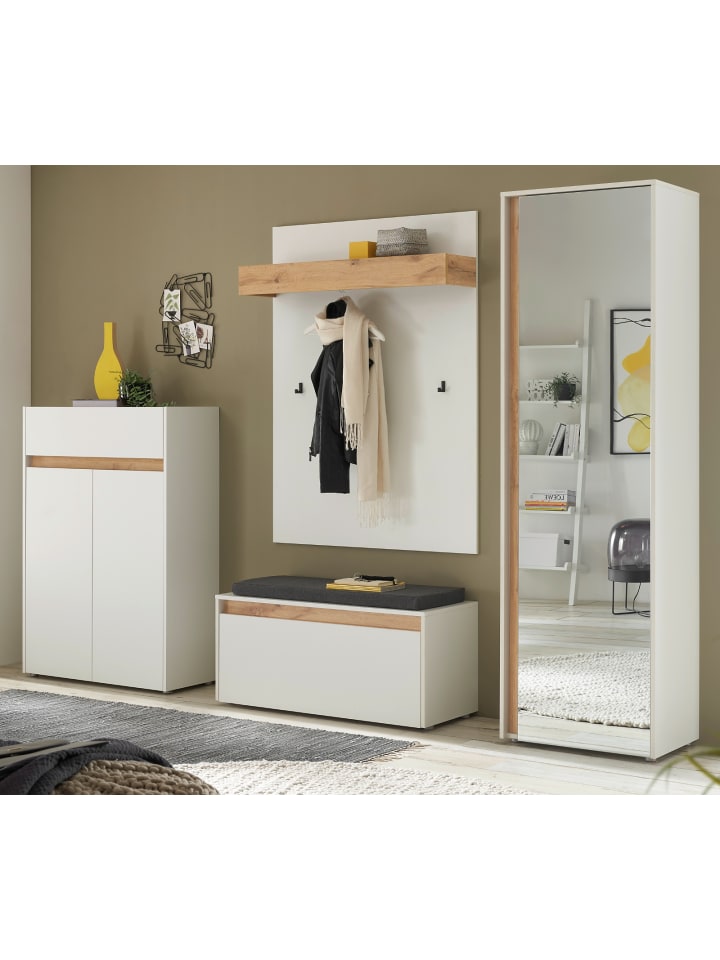 Garderoben-Set 5-teilig weiß matt, Eiche 265 cm, Flurgarderobe mit viel Stauraum