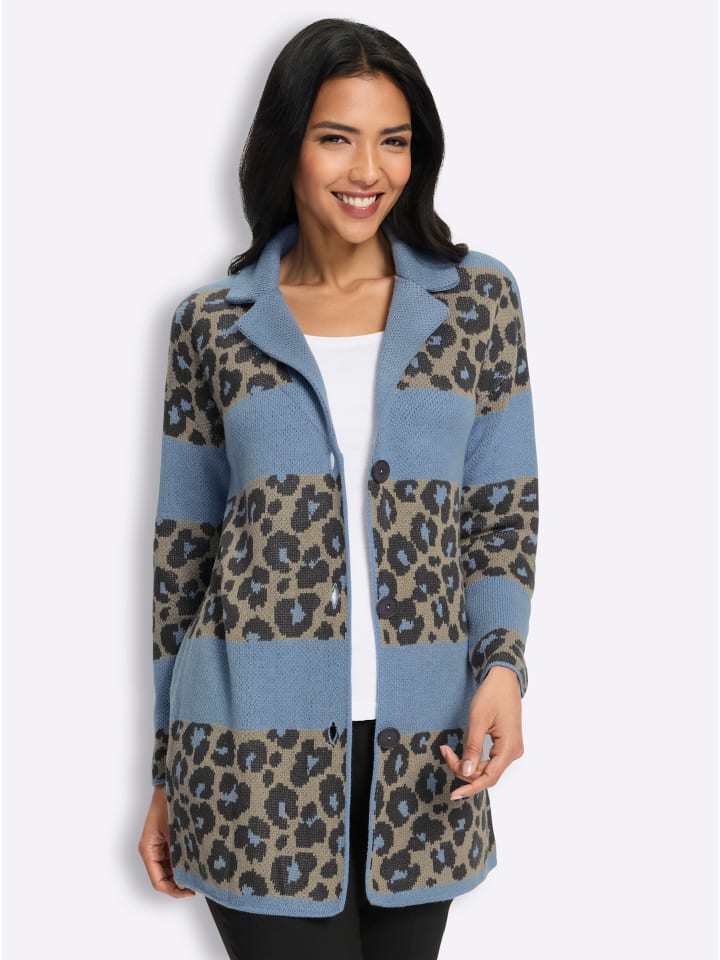 Jacquard-Strickjacke in bleu-graphit-gemustert
