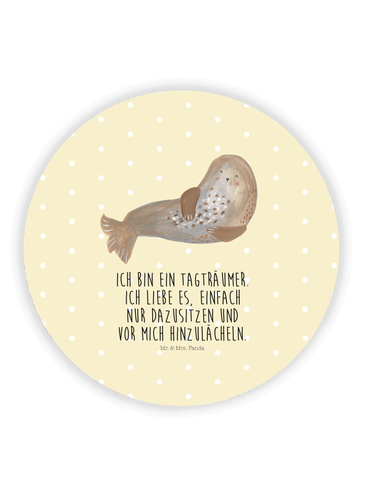 Kühlschrankmagnet Robbe Lachen mit Spruch in Gelb Pastell