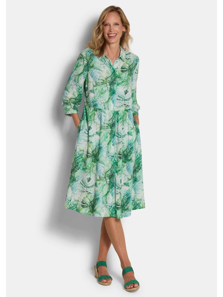 Kurzgröße: Midikleid mit Blätter-Druck in grün / gemustert