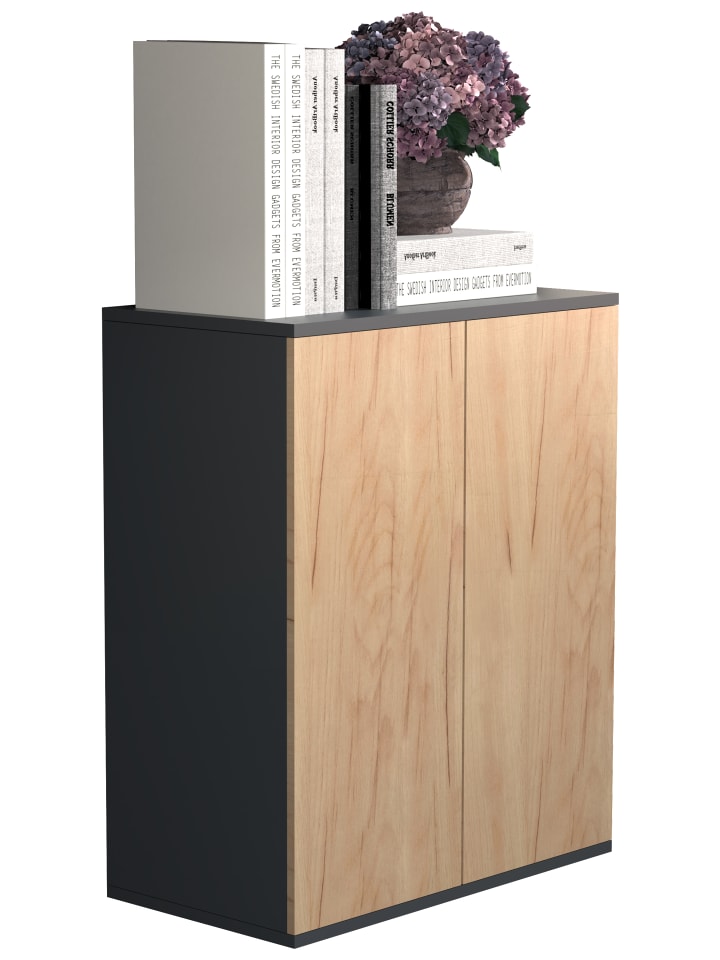 Holz Kommode Sideboard Anrichte Dalosa 2 Drehtüren in Anthrazit / Honig-Eiche