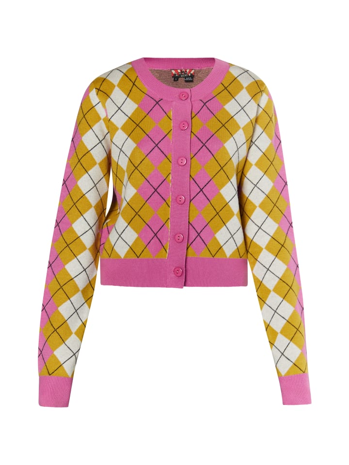 Damen Strickjacke in Pink Gelb Mehrfarbig