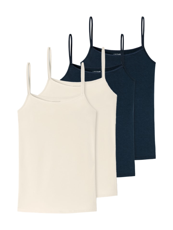 Spaghetti Top Bamboo Cotton in Off-white / Dunkelblau