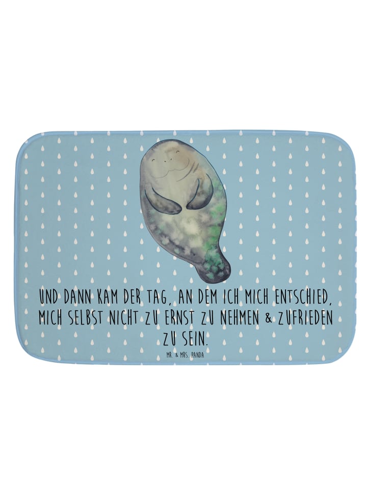 Badteppich Seekuh Happy mit Spruch in Blau Pastell