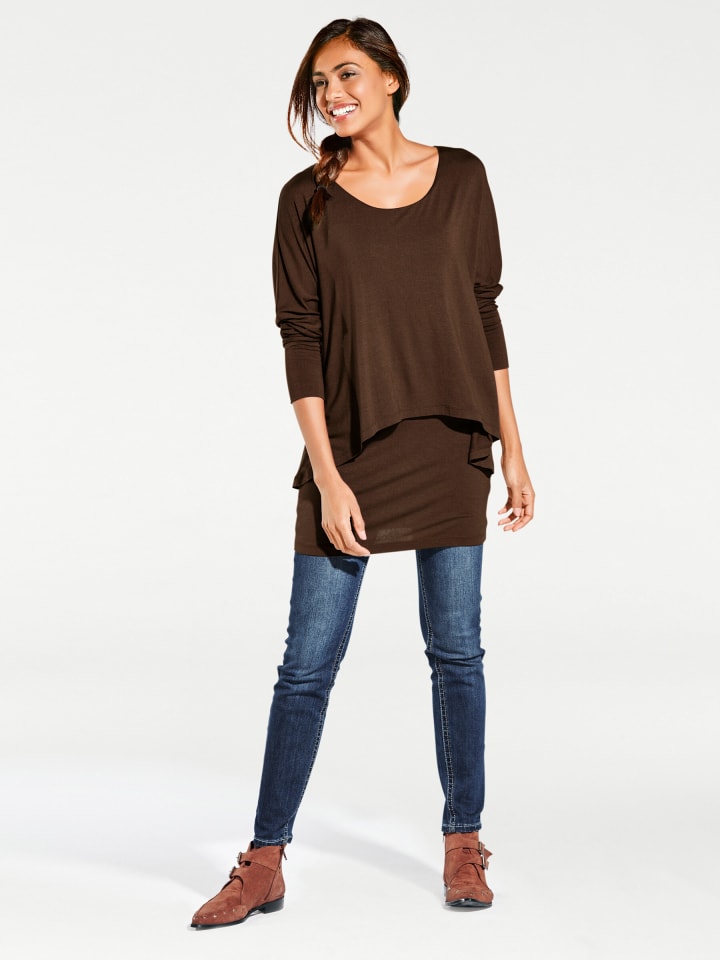 Rundhals-Shirt in schoko