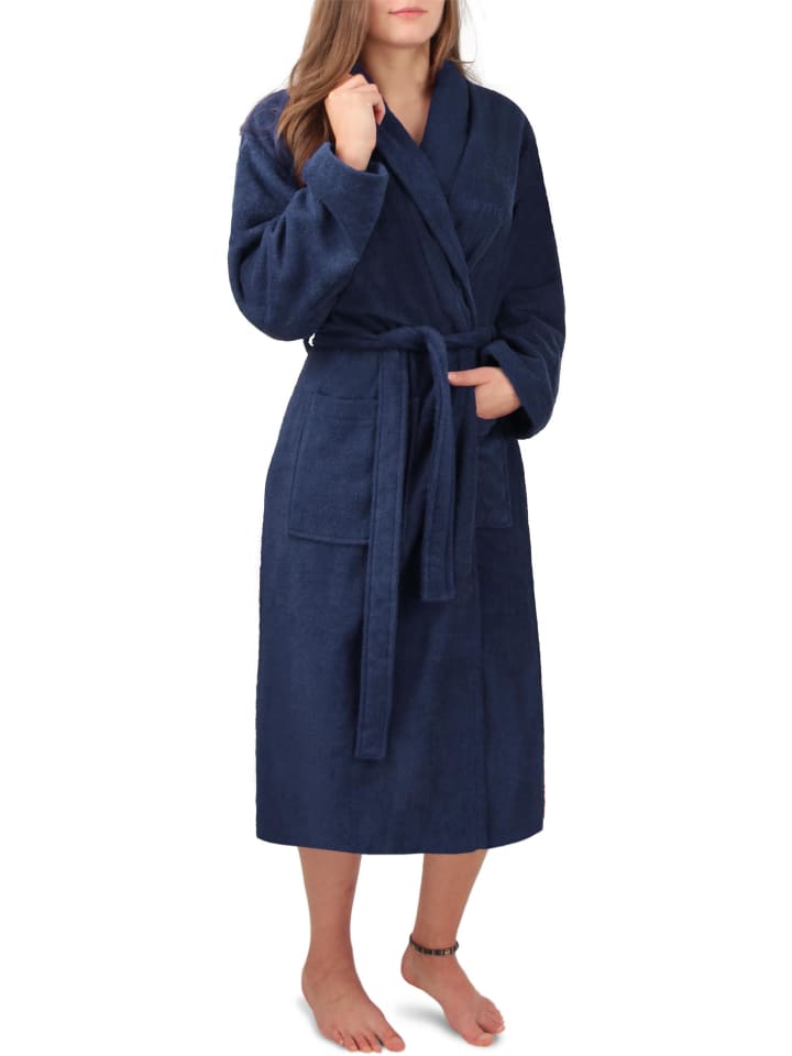 Damen Premium Bademantel Basic in Marine