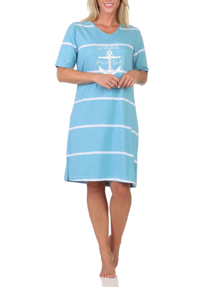 Kurzarm Frottee Nachthemd Maritimer Look 125 214 93 920 in hellblau