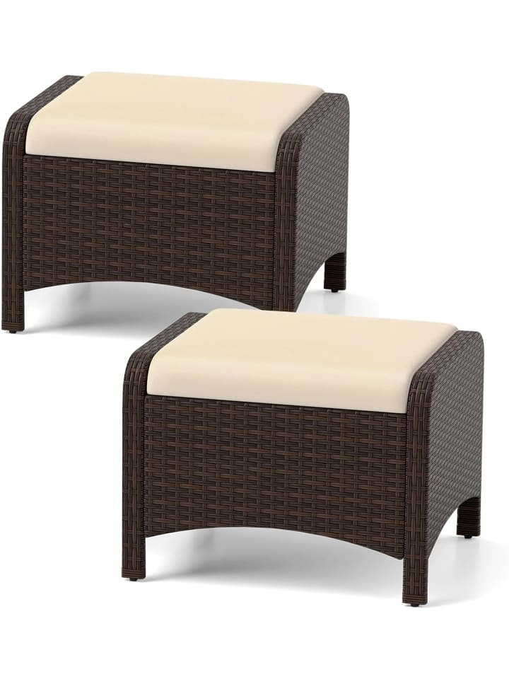 2er Set Fußhocker PE-Rattan in Beige