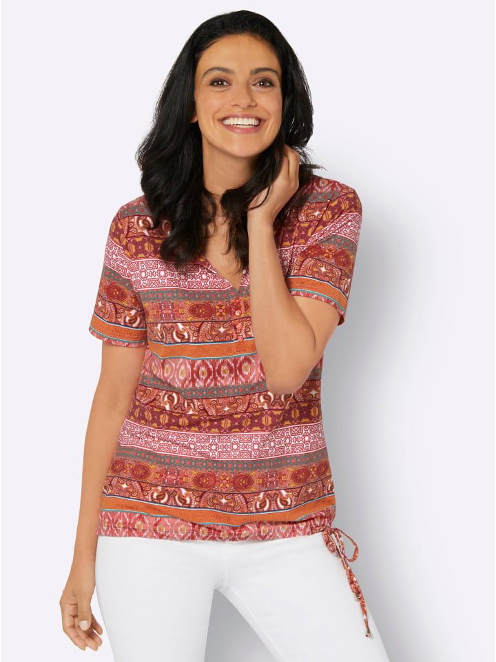 Druck-Shirt in papaya-terra-bedruckt