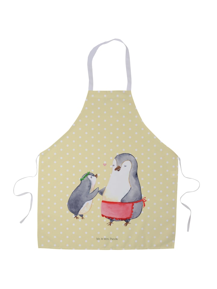 Kochschürze Pinguin mit Kind ohne Spruch in Gelb Pastell