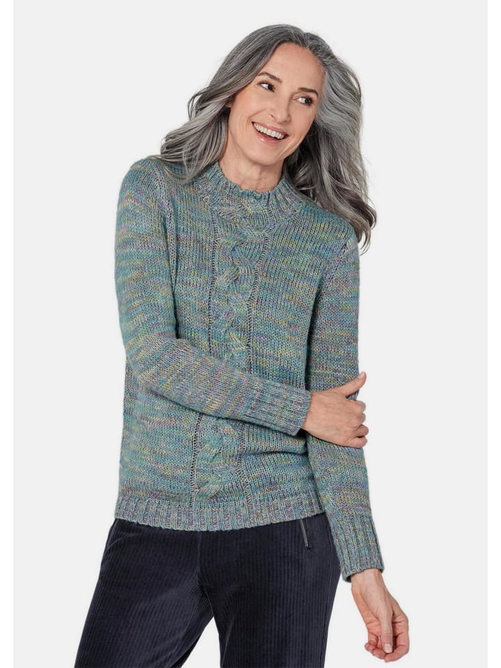 Hüftlanger Langarm Pullover, Zopfstrick in bunt / gemustert