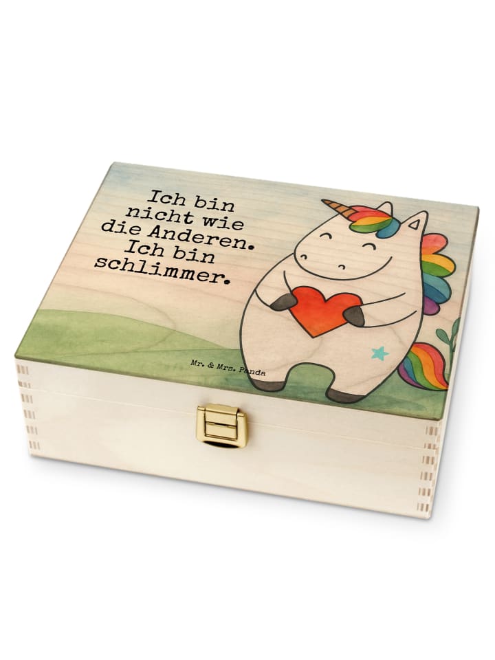 Holz Teebox Einhorn Herz Design mit Spruch in Weiß