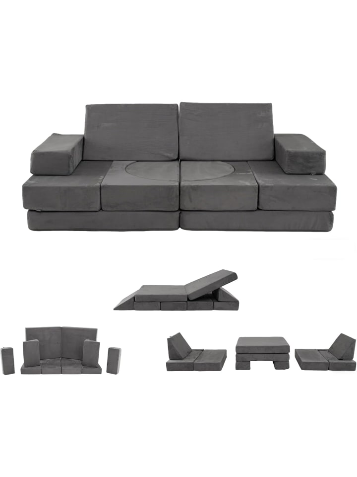 12 tlg. Kindersofa Spielsofa modular ab 3 Jahren in Grau