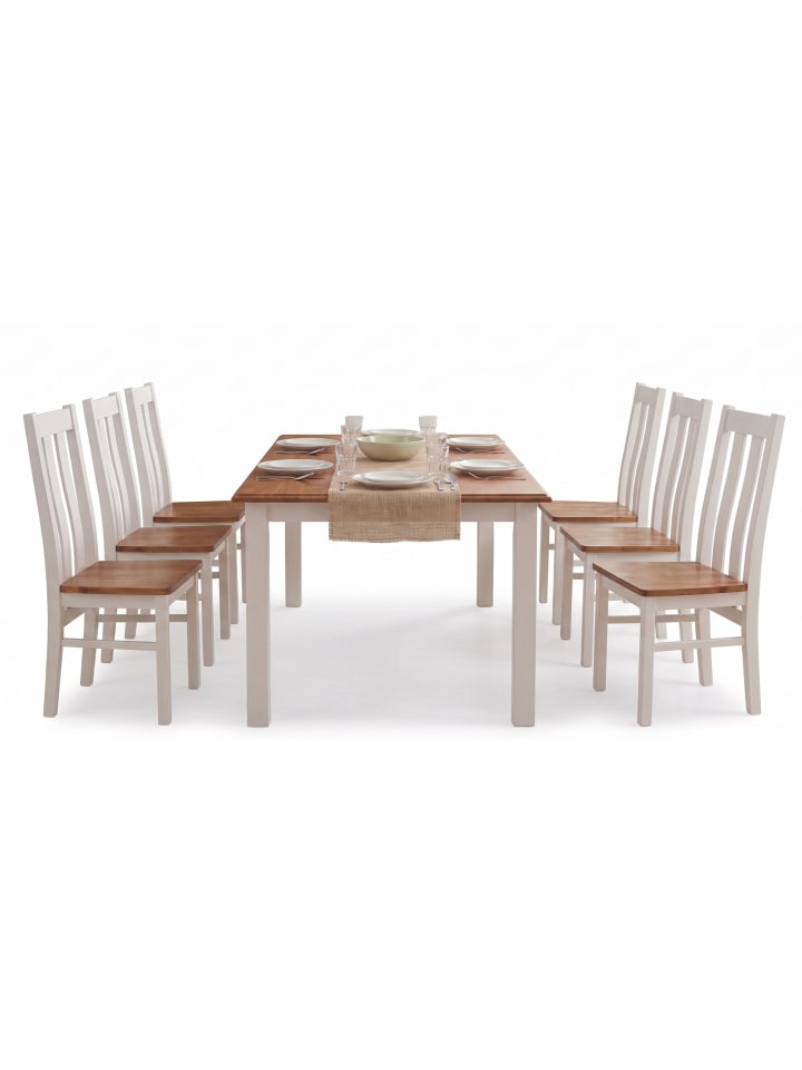 Esszimmer-Set Belluno Elegante 7-tlg. Kiefer Weiß/Eiche geb. 150-197/93/96cm