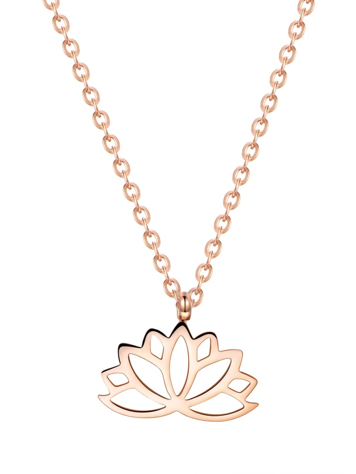 Vergold. Kette Lotus Anhänger Edelstahl in Rosegold - (L) 46-51 cm