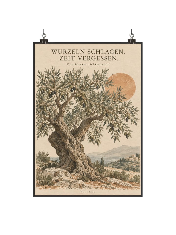 Poster Olivenbaum meditativ Design mit Spruch in Weiß