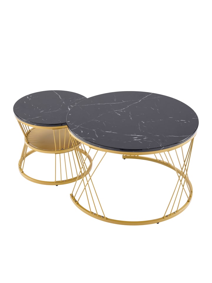 Nesting Couchtisch with Goldene Farbe Frame in Schwarz