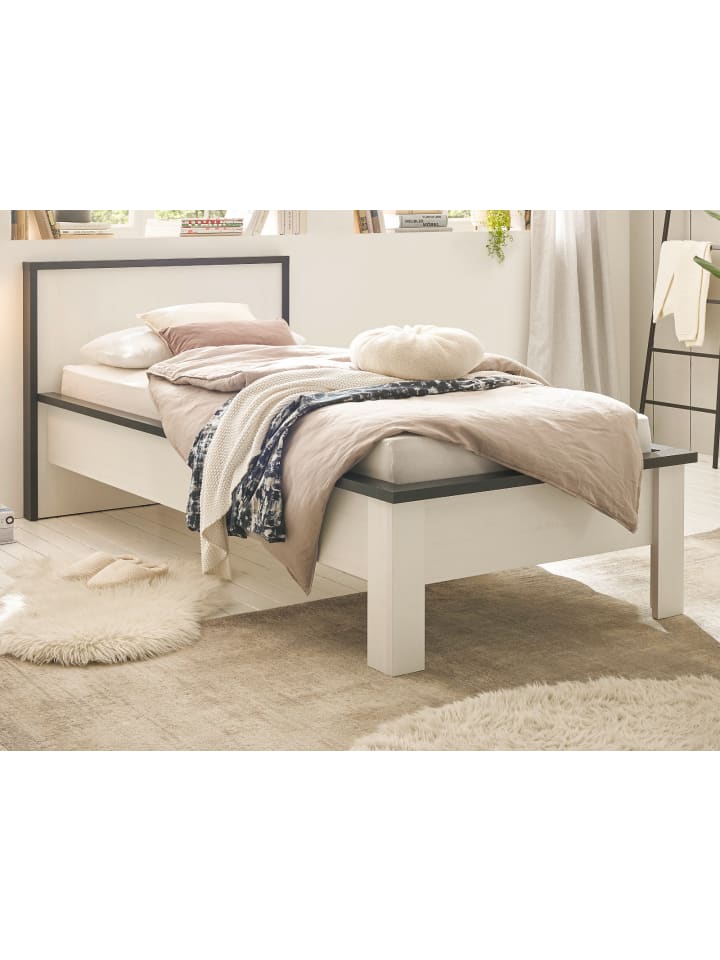 Bett weiß Pinie, anthrazit Landhaus, Einzelbett Liegefläche 90 x 200 cm