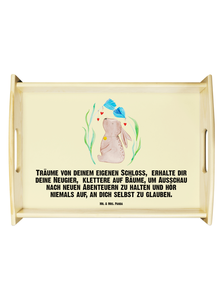 Tablett Hase Blume mit Spruch in Gelb Pastell