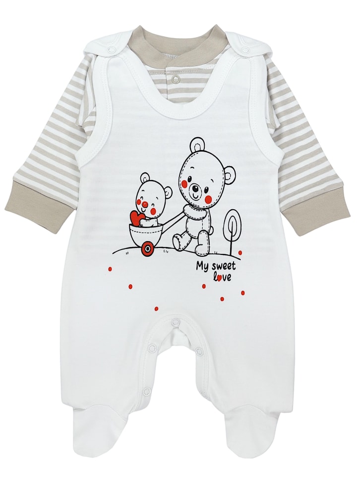 Baby Unisex Strampler-Set mit Aufdruck Spruch 2-tlg in weiß Modell 2