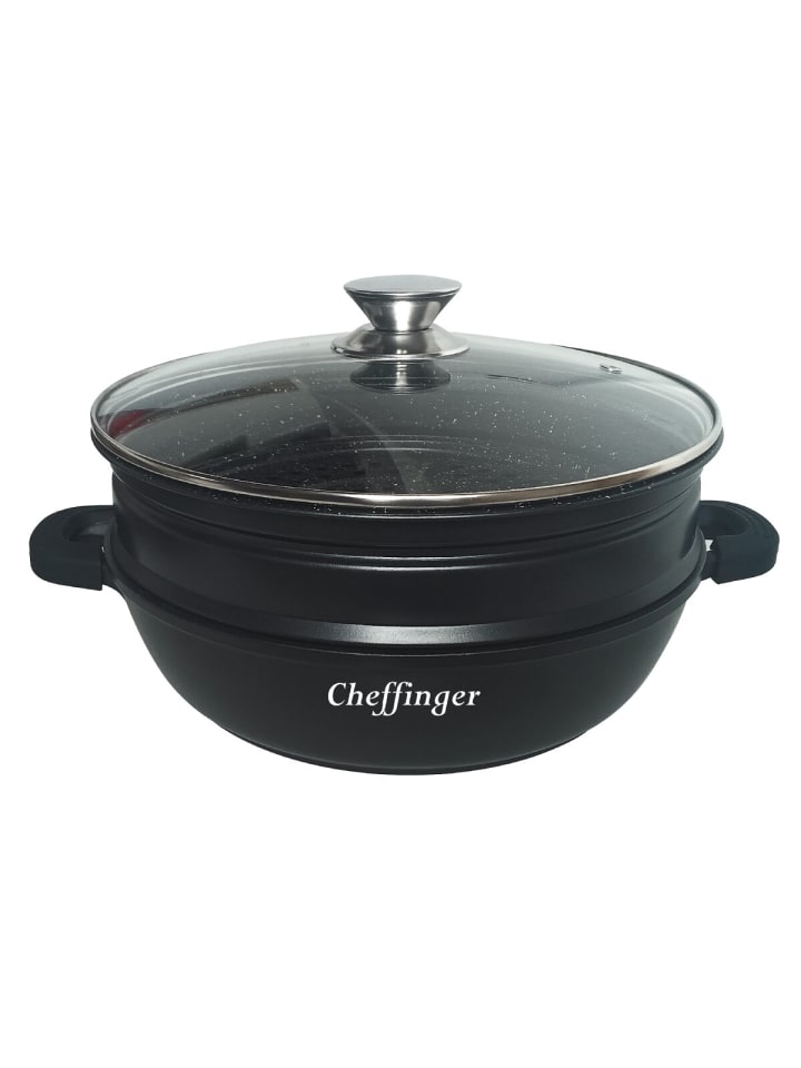 4 in 1 Tajine Topf mit Silikongriffe ø28 cm Garer Dampfgarer in Schwarz