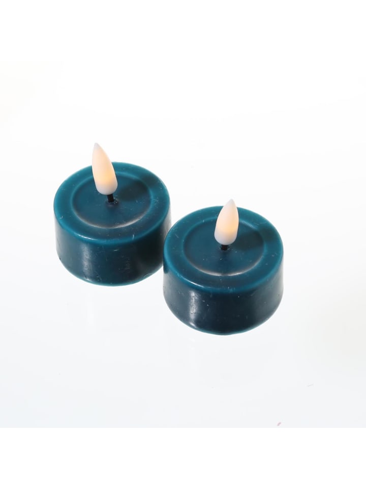 2x LED Teelichter Mia flackernd mit Batterien D: 4,1cm in petrol