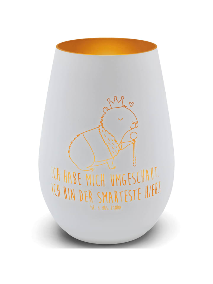 Glas Windlicht Capybara König mit Spruch in Weiß