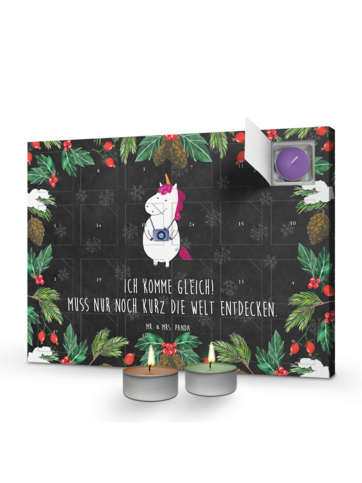 Adventskalender Einhorn Fotograf mit Spruch in Kreidetafel