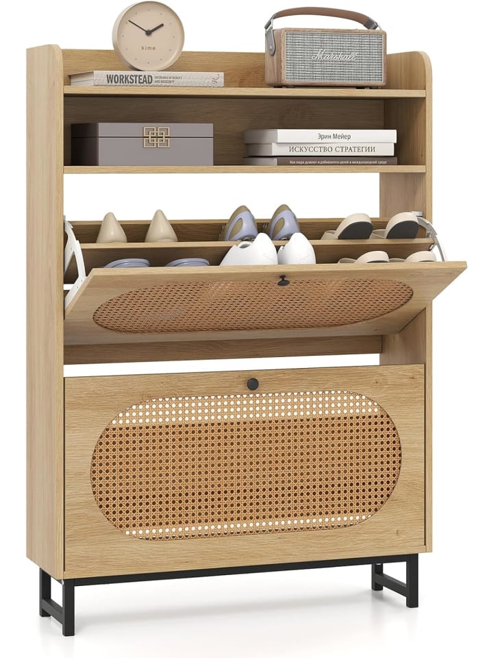 Schuhschrank 2 Klappen in Hellbraun