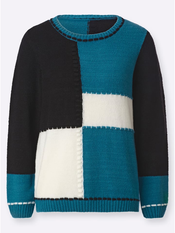 Pullover in aquapetrol-schwarz