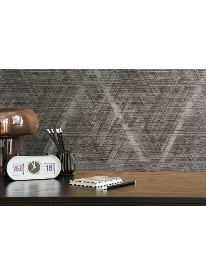 Tapete Diamond Stripes in Taupe-Schwarz