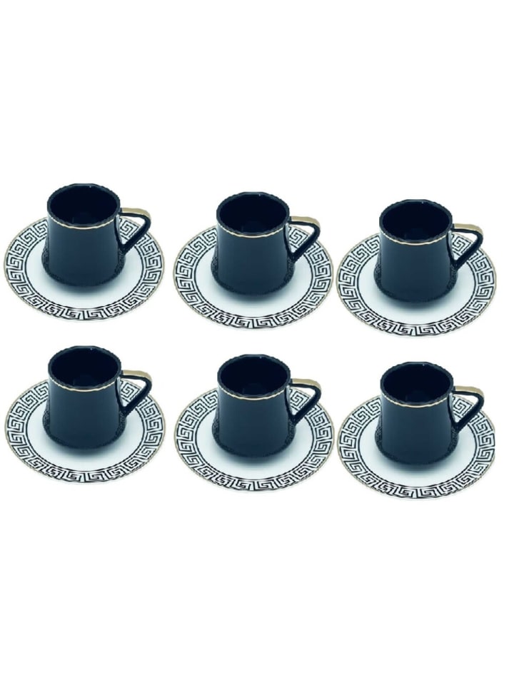 12-tlg. Kaffeeservice, Kaffee- und Mokkatassen mit Unterteller in Schwarz