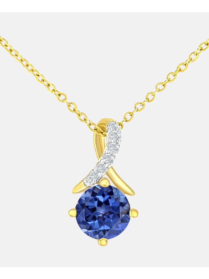 Halskette mit Anhänger aus 375 Gelbgold mit Diamant mit Tansanit gedreht