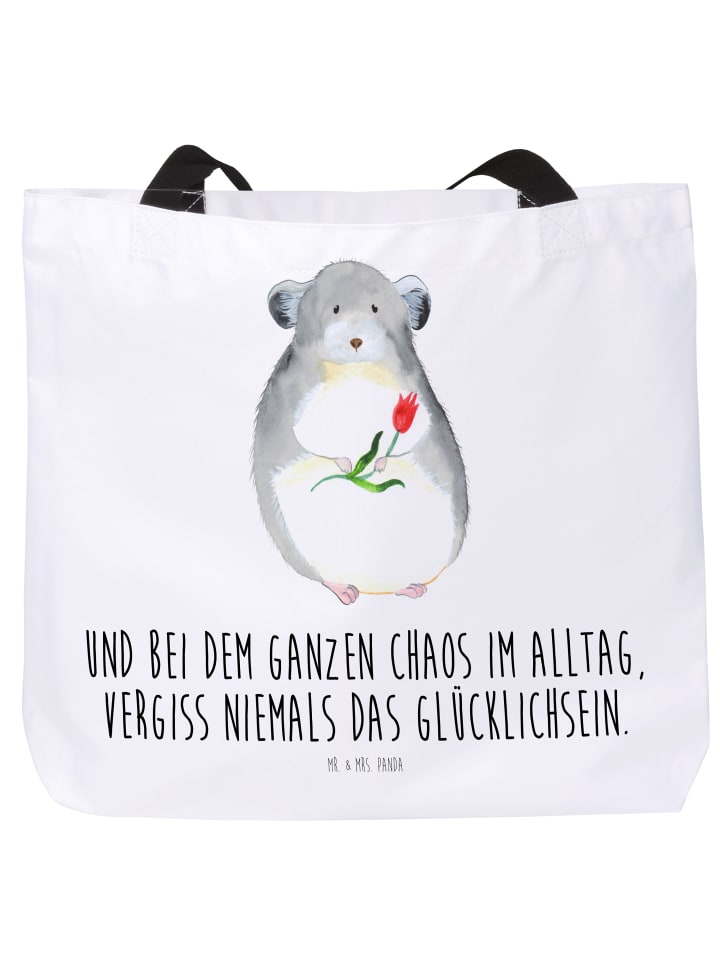 Tasche Chinchilla Blume mit Spruch in Weiß