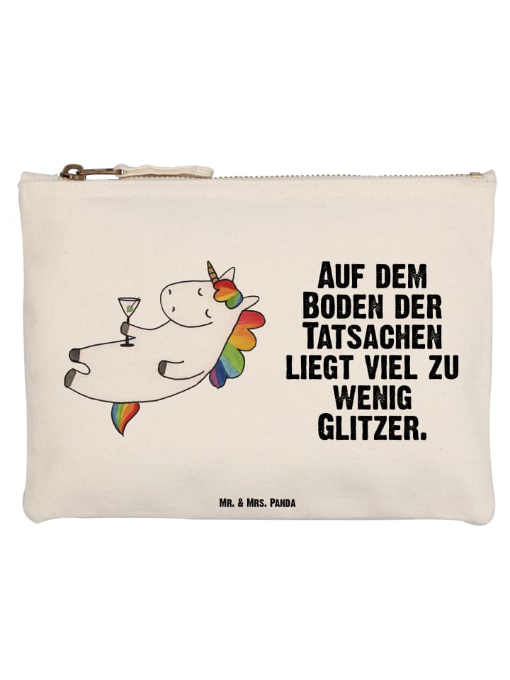 Kulturbeutel Einhorn Blümchentail mit Spruch in Weiß