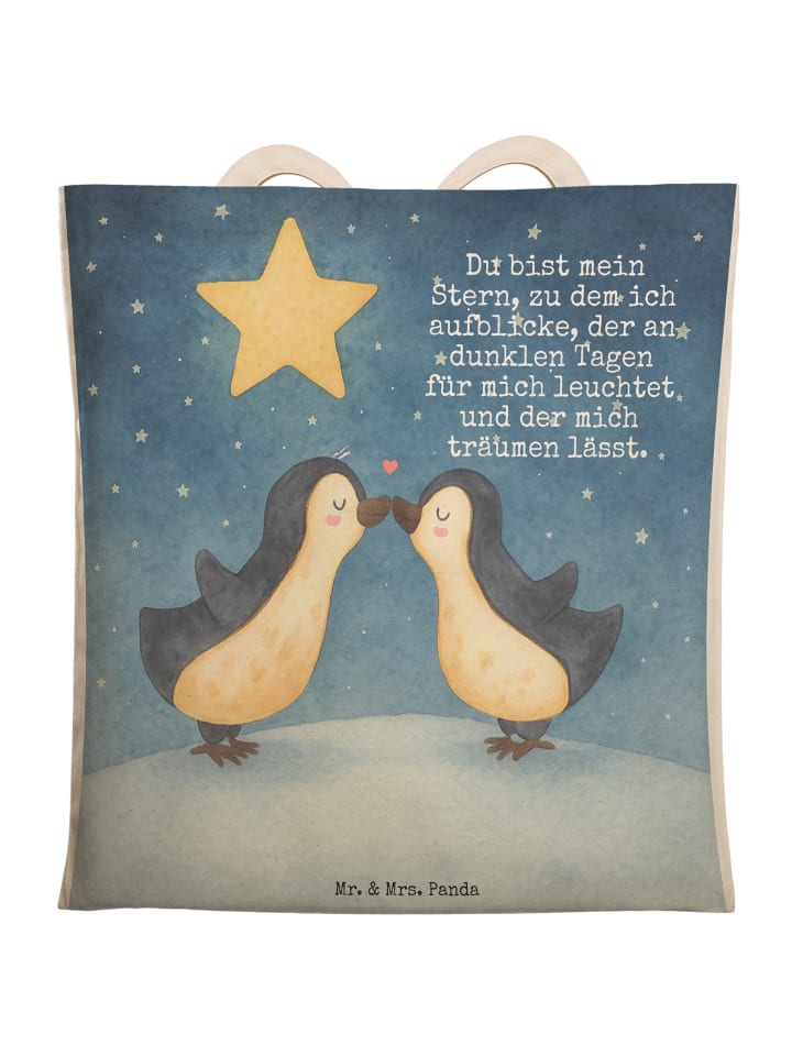 Shopper-Tasche Pinguin Liebe Design mit Spruch in Weiß