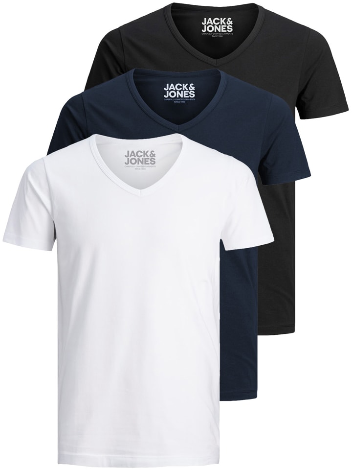 3er-Set T-Shirt in White/blue/black