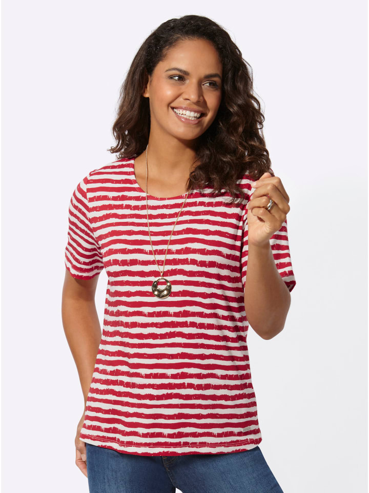 Ringelshirt in rot-ecru-geringelt