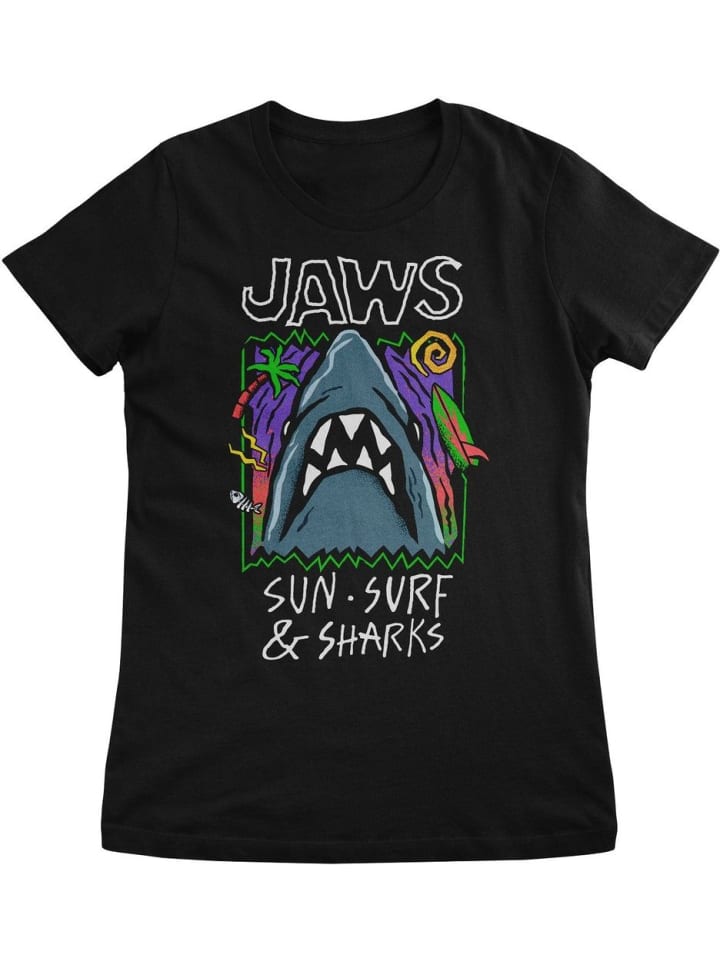 Shirt "JAWS Sun Surf & Sharks Girly Tee" in Schwarz