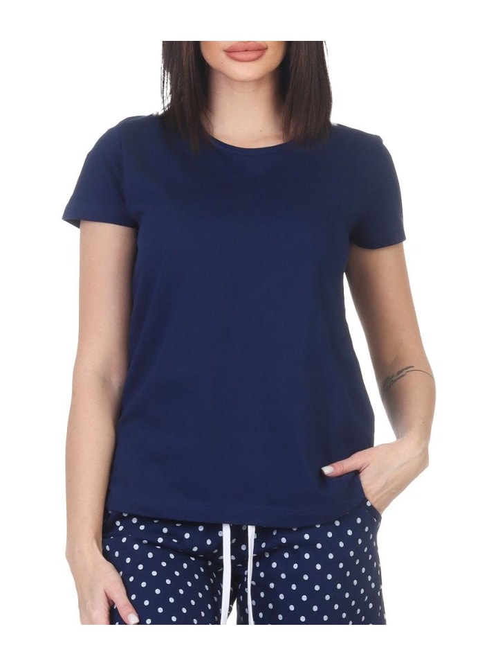 Schlafanzug kurzarm Oberteil Pyjama Shirt Top in marine